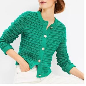 LOFT Vibrant emerald Green Textured Sweater Jacket cardigan